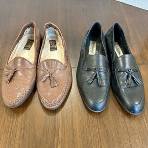 French Shriner Brown Moc Toe Loafer & Phillip de Jarmo Black Tassel Men Sz 8.5 M
